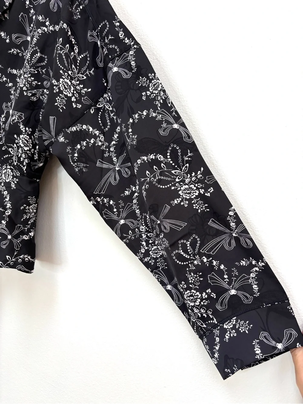 Free People Beauty Sleep Satin Pajama Top Floral Bow Print Black Small New